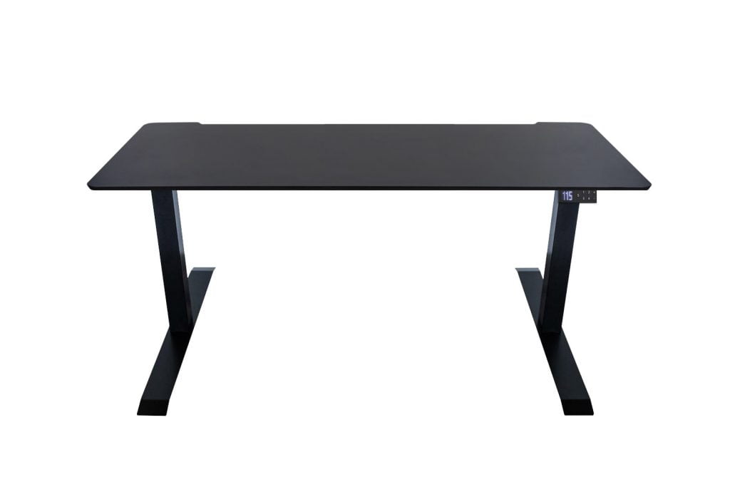 biurko podnoszone do pracy na stojąco z blatem grafitowym w rozmiarze 138 cm na 68 cm